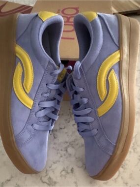 Ryka Lavender Suede Sneaker with Yellow Accent and Gum Sole